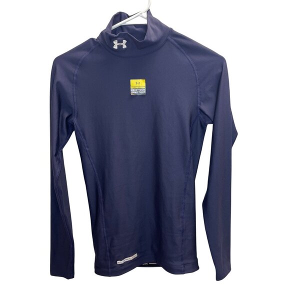 Under Armour Mens Navy ColdGear Compression Long Sleeve Shirt Size SP/MP- New - Picture 1 of 5